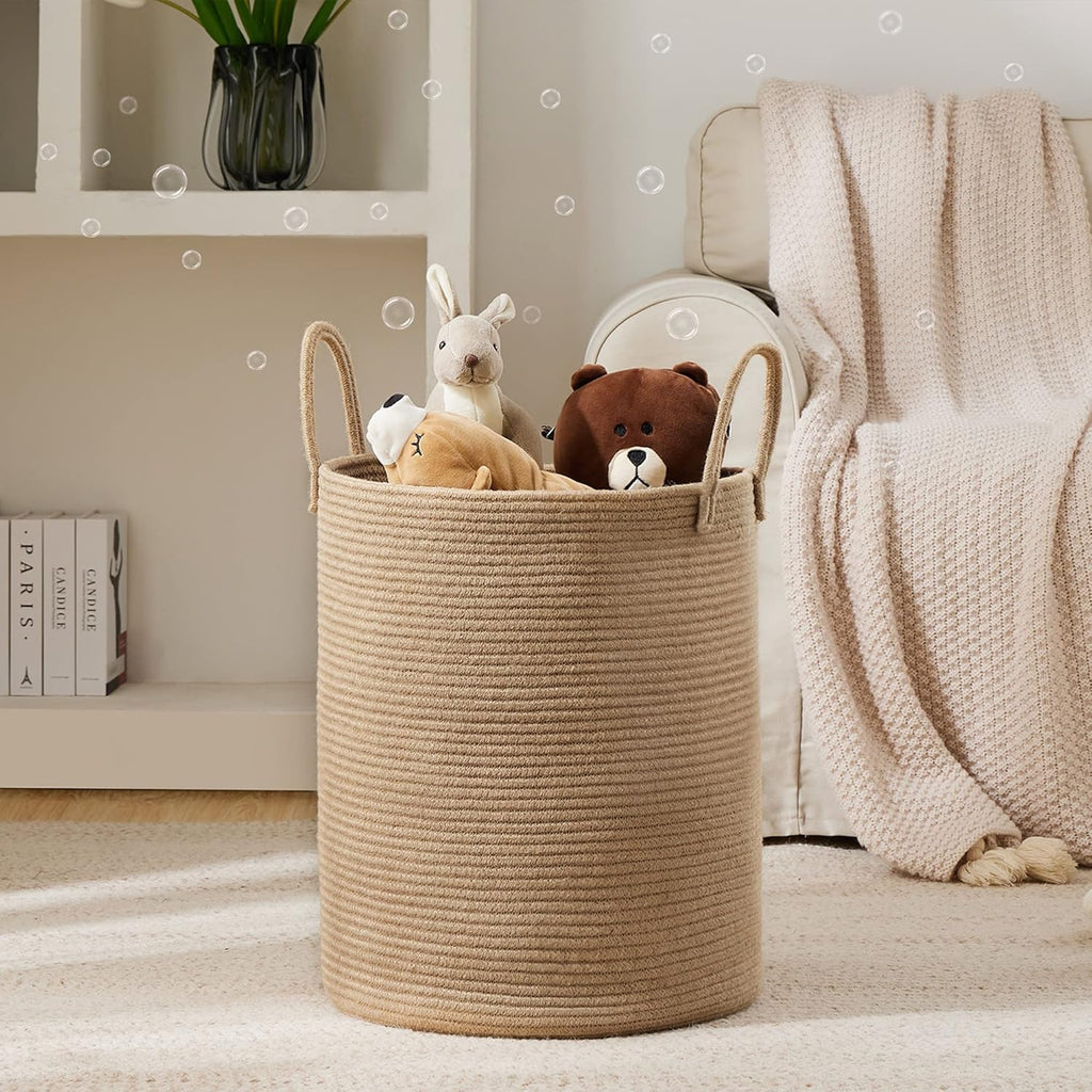 Jute Rope Laundry Hamper Basket, 58L Blanket Basket for Nursery