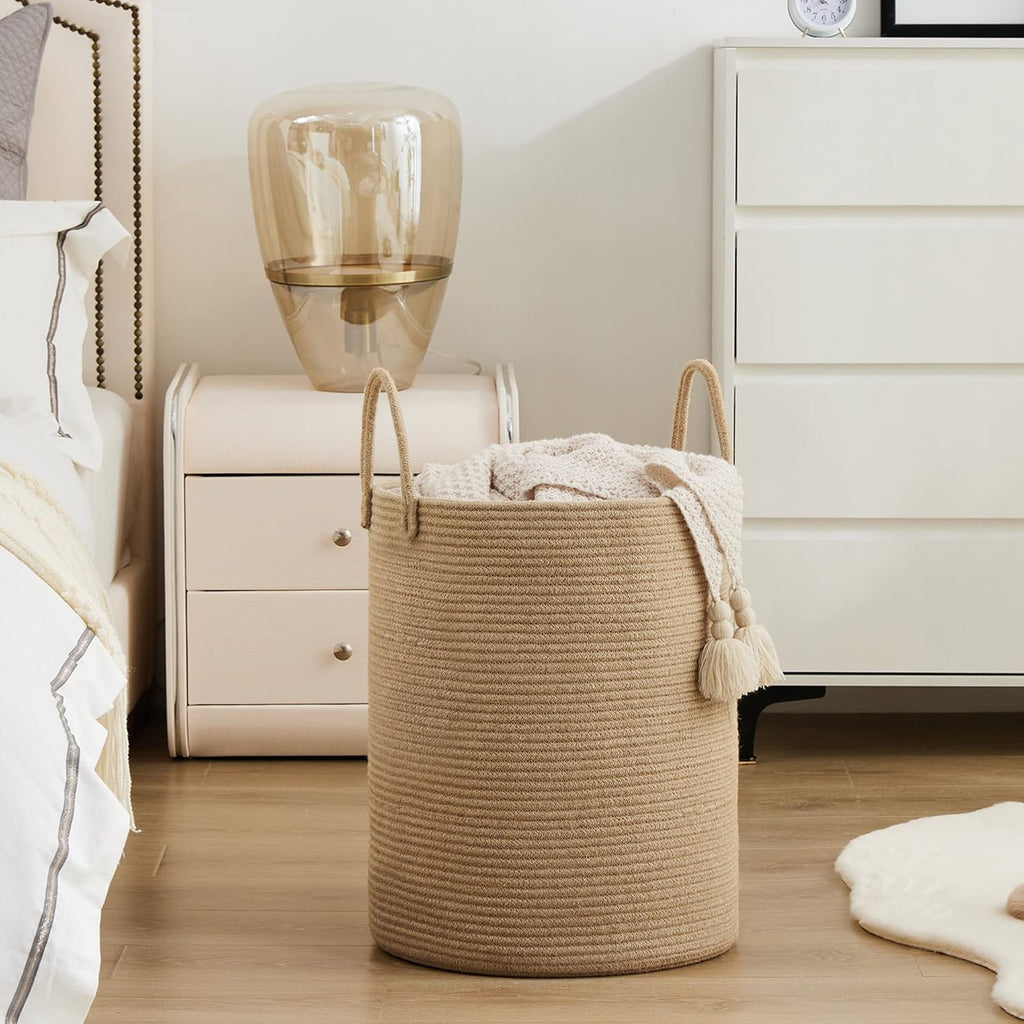 Jute Rope Laundry Hamper Basket, 58L Blanket Basket for Nursery