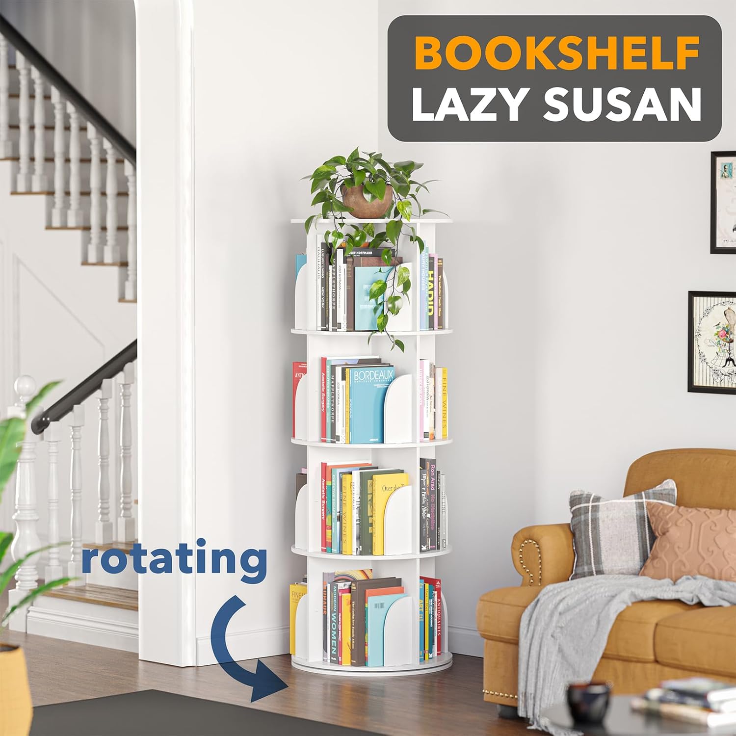 4 Tier Rotating Bookshelf Tower