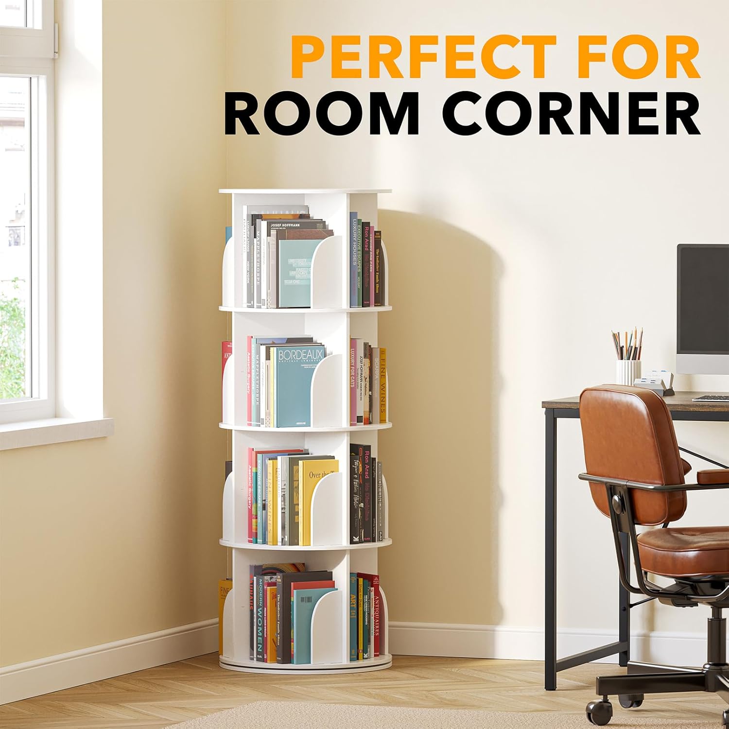 4 Tier Rotating Bookshelf Tower
