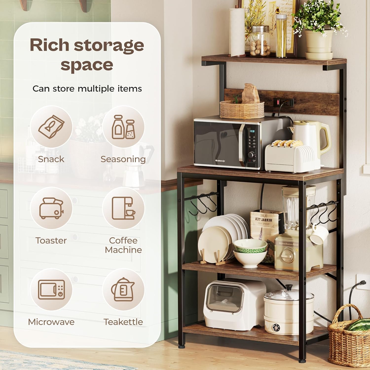 Kitchen Bakers Rack with Power Outlet