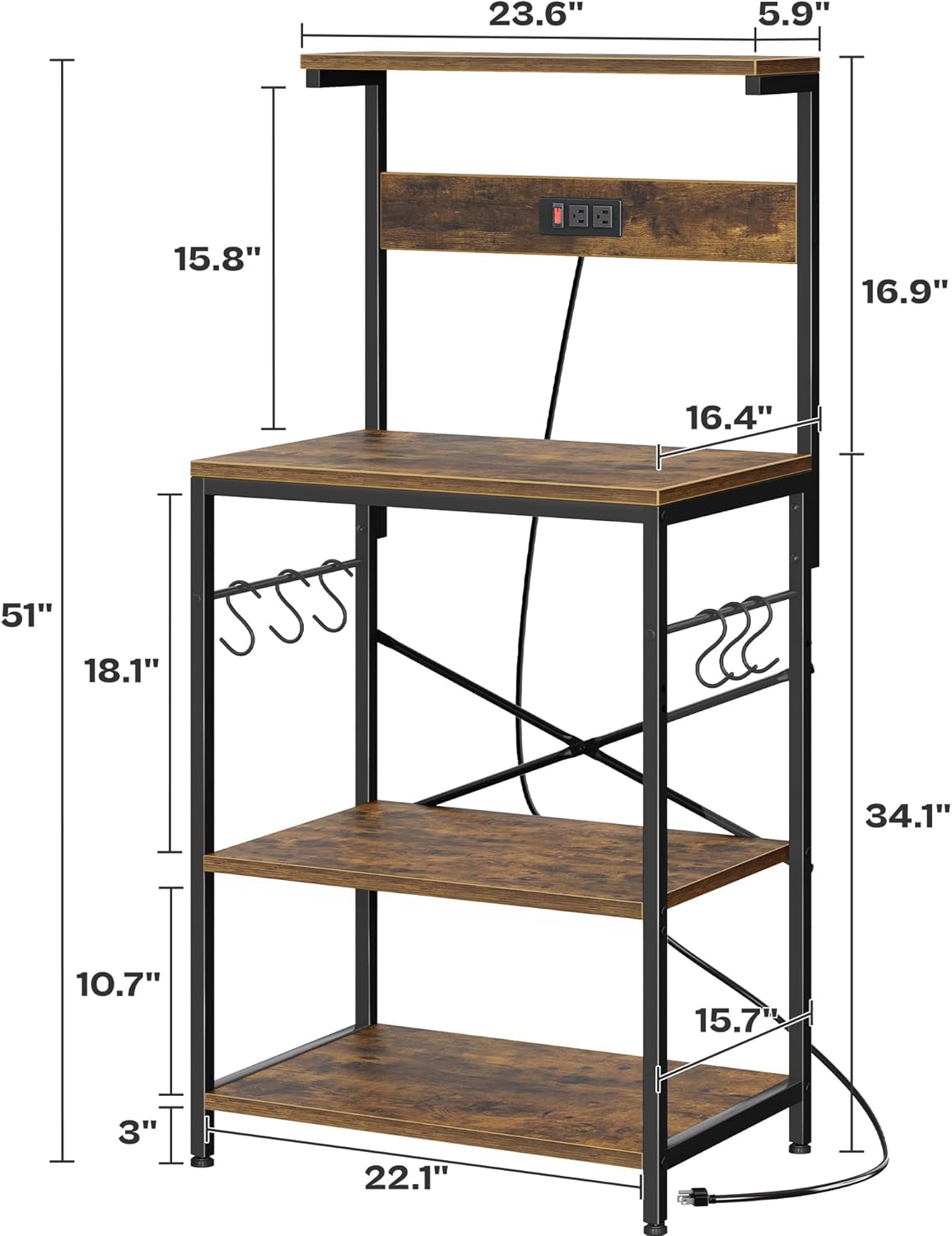 Kitchen Bakers Rack with Power Outlet